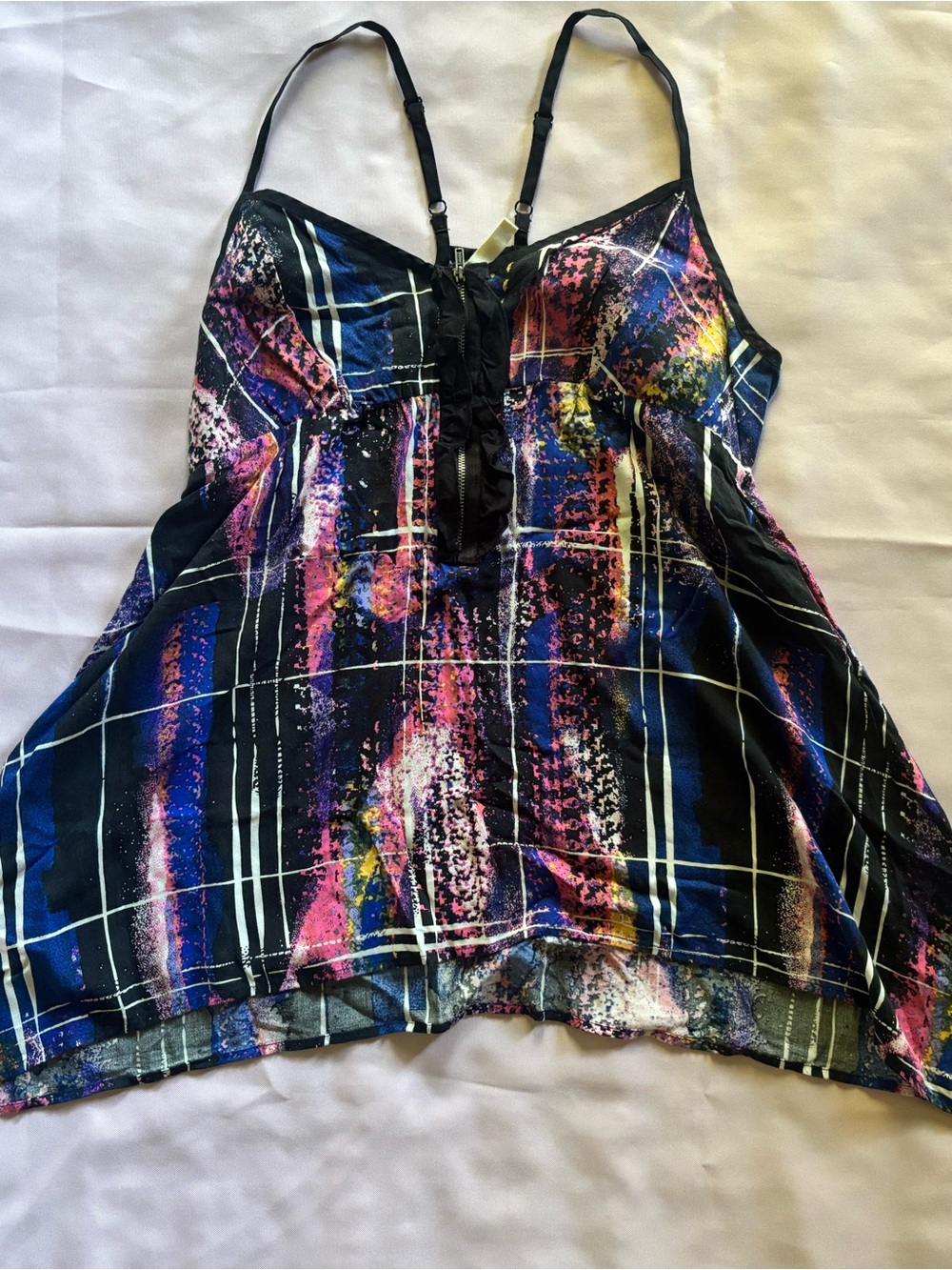 Hang Ten Black Multicolor Strappy Half Zip Tank